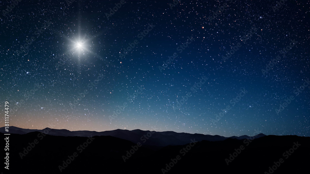 Fototapeta premium night Christmas panorama with a star in the sky
