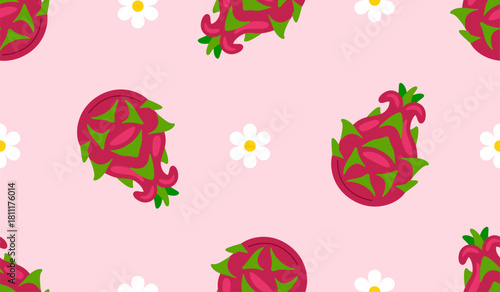 Seamless vector pattern background of dragon fruit
