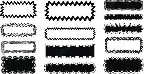 Set round and oval, rectangular and square, arch shapes with curvy edges. Cute geometric forms with scalloped borders.