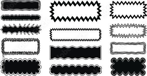 Set round and oval, rectangular and square, arch shapes with curvy edges. Cute geometric forms with scalloped borders.
