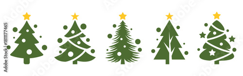 Modern minimalist decorative silhouette Christmas 
tree set isolated on white background for 
Laser cut, Ornaments & Pine tree clipart 
bundle