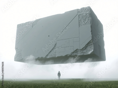 Giant Black Box Floating in Landscape