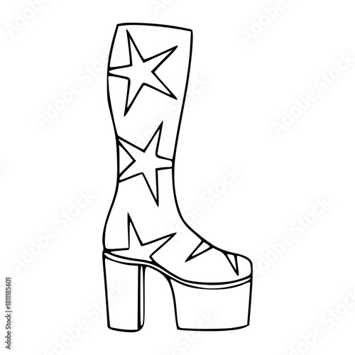 70s glam rock platform boots line art vector
