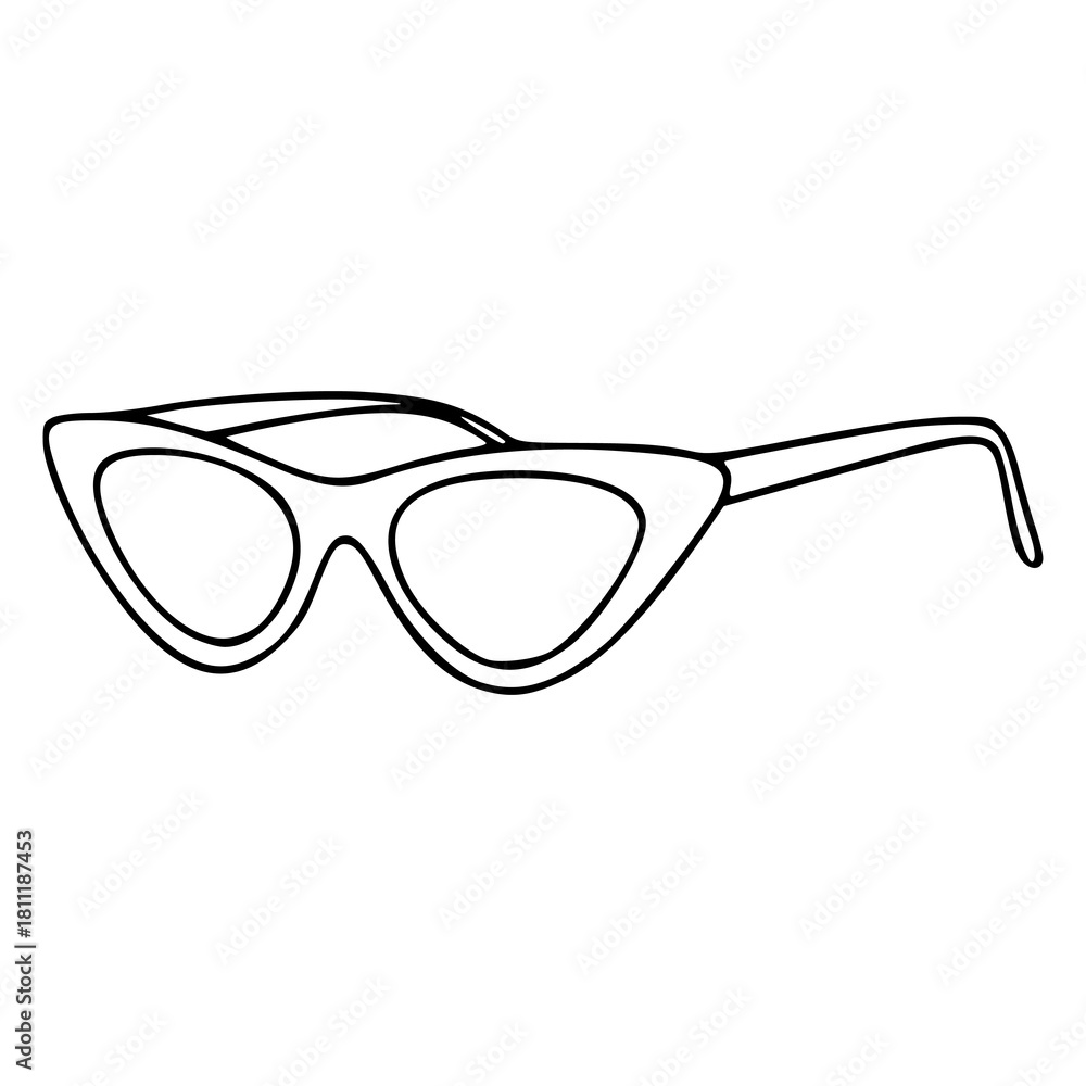 Fototapeta premium retro cat eye glasses outline vector - vintage style eyewear