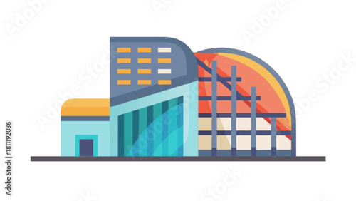 Modern architecture building design with glass facade and geometric shapes vector illustration design