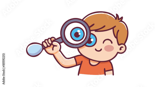 Illustration of boy with magnifying glass detective clipart for kids education and learning resources