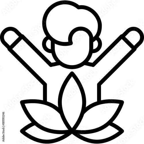Wellness Meditation Line Icon – Relaxation, Mindfulness and Self-Care Symbol with Lotus Pose