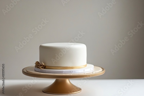 An elegant white birthday cake with gold accents