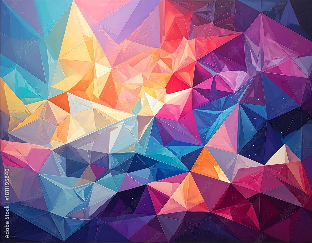 Obraz premium Colorful geometric artwork with bright triangles creating abstract, modern patterns