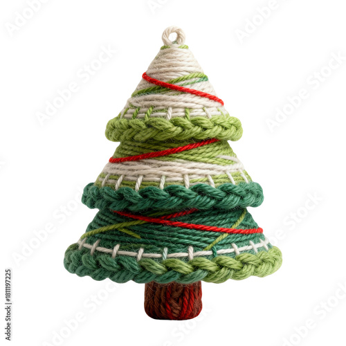 3D Christmas toy in the form of a Christmas tree made of handmade yarn