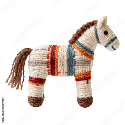 Handmade yarn horse toy isolated on transparent background