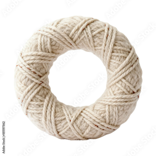 Beige Christmas wreath made of handmade yarn isolated on transparent background