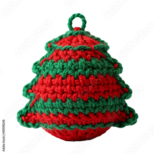 Christmas tree toy made of yarn in handmade world style
