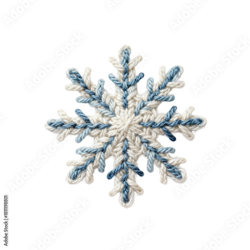 One 3D isolated snowflake in handmade yarn world style