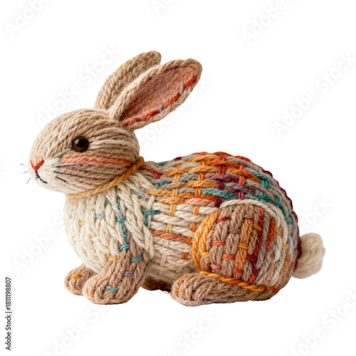 One xmas hare made of handmade yarn isolated on transparent  background