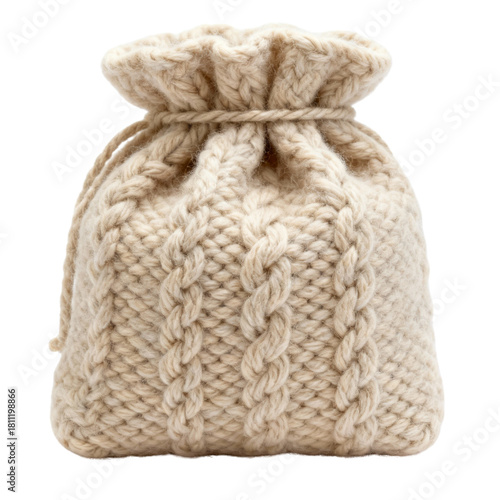 One insulated beige gift bag made of handmade yarn