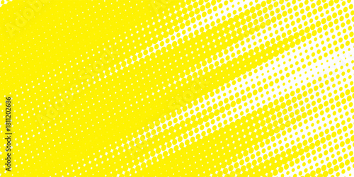 Yellow halftone corner gradient texture. Fading cartoon polka dot background. Dotted tilted gradation pattern. Fading comic pop art overlay backdrop. Vector slant frame halfton patern effect wallpaper