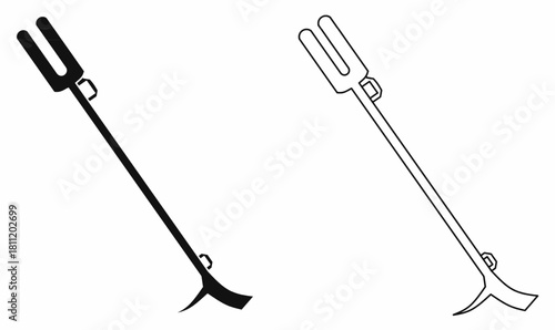 outline and silhouette Halligan bar also known as a Halligan tool or Hooligan tool icon set. vector illustration isolated white background.