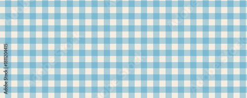 Classic vichy gingham light blue pattern. Seamless checkered texture for picnic cloth, tablecloth, fashion fabric, packaging, or kids textile design