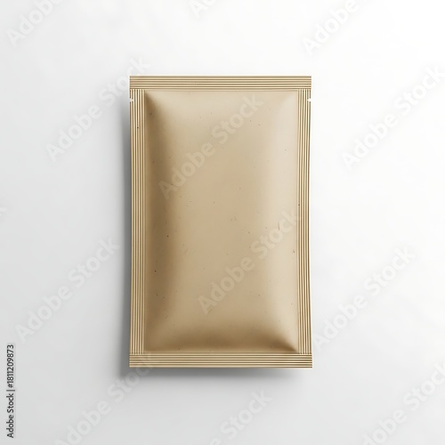 Blank golden foil sachet isolated on white background, mock-up template.