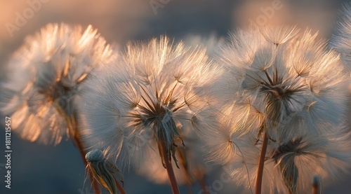 Fluffy seedheads glow gold in soft light, waiting to float away