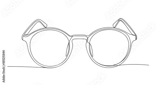 Single continuous line art of round glasses, minimalist eyewear design, elegant spectacles in a continuous d