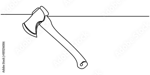 Continuous one line drawing of axe design. Line art of an axe symbol. Vector illustration. One line drawing illustration of axe. 