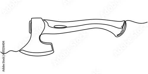 Continuous one line drawing of axe design. Line art of an axe symbol. Vector illustration. One line drawing illustration of axe. 