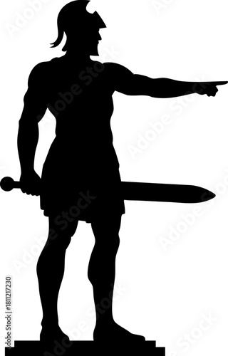 Mighty Roman Warrior Silhouette Pointing Forward with Broadsword and Helmet