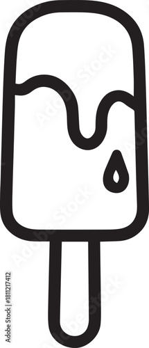 A simple black and white line art depicting a melting popsicle, offering a sense of summer delight and refreshing coolness. 