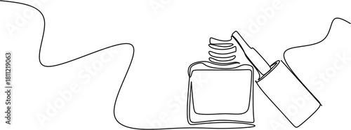 Continuous line drawing. Nail polish glass bottle. Vector illustration.