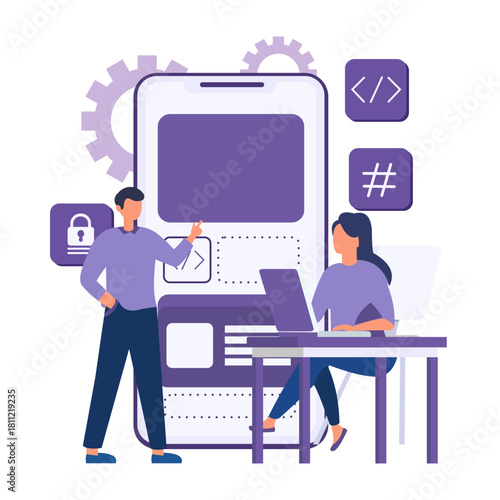 Empowering app developers collaborating on innovative user interface design using modern technology, creating engaging mobile experiences for a connected world