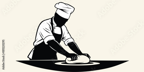 Silhouette Chef Kneading Dough on Table