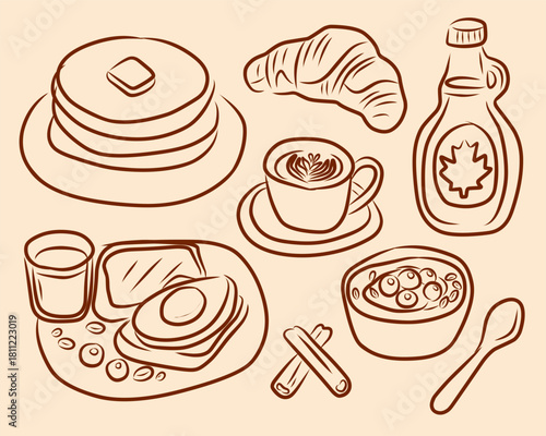 Breakfast Doodles in Hand-Drawn Style for Café Menu Design