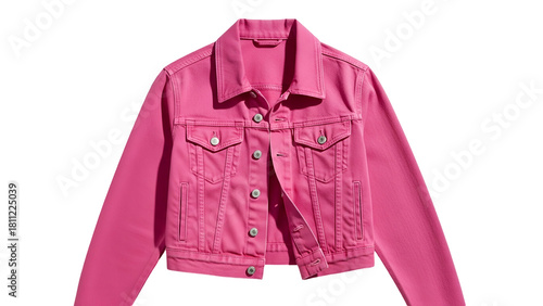 Brightly colored garment styled like classic outerwear against a solid dark background