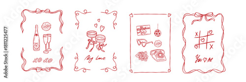 Set of hand drawn romantic cards and posters