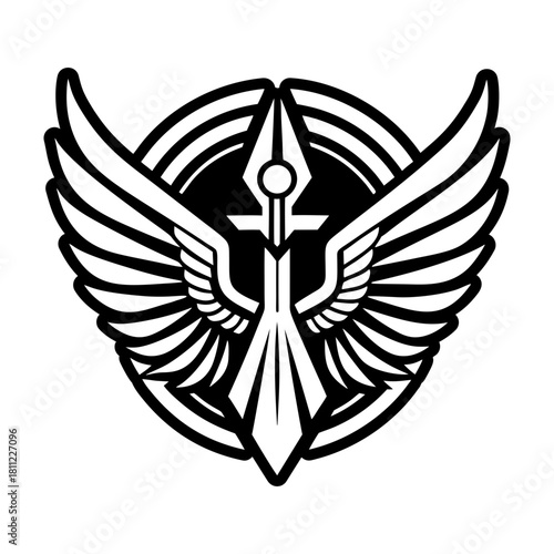 Filled style icon depicting a feather logo
