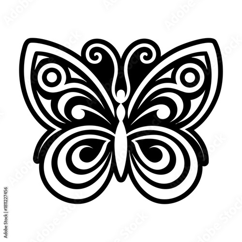 Glyph style icon showing a butterfly symbol