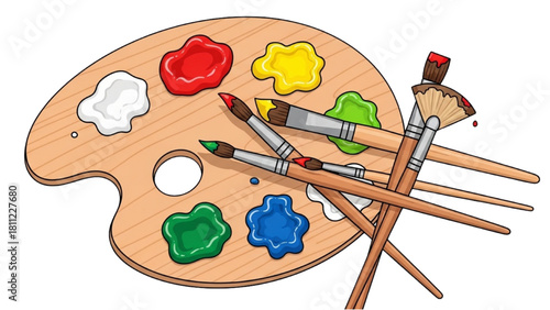 Artistic Palette and Paintbrushes A Colorful Composition for Creative Endeavors