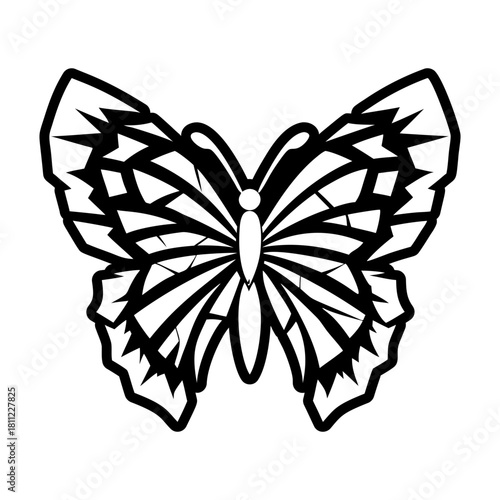 Filled style icon showing a butterfly logo
