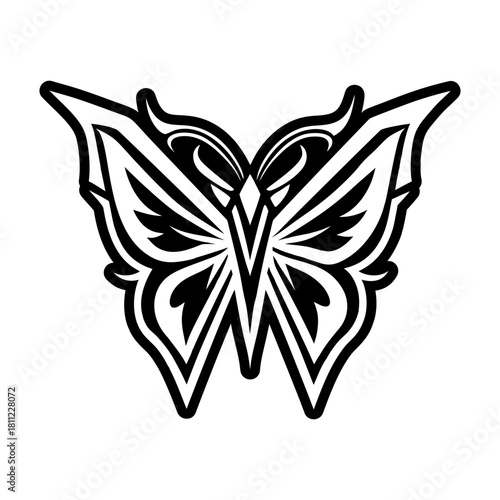 Glyph style icon showing a butterfly symbol