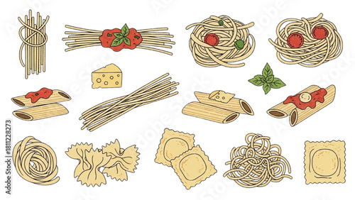Delicious Pasta Assortment A Colorful Collection of Various Pasta Shapes