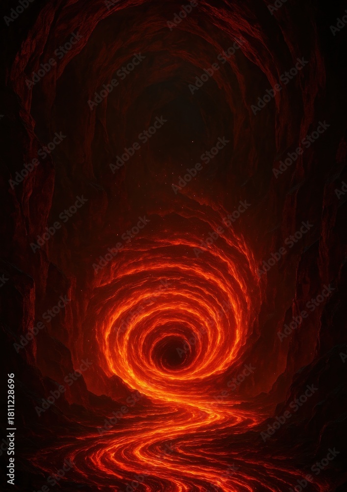 Fototapeta premium Fiery vortex in dark cave