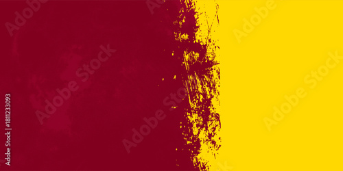 Vector background with burgundy and yellow gold grunge texture. Abstract two tone design, rough brushstroke divide. Ideal for bold banners, classic themes or sports concepts