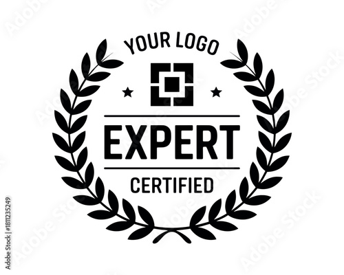 Expert certified logo with laurel wreath and stars for professional endorsement design element silhouette