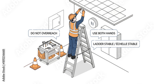 Safety guidelines for solar panel installation using a ladder with proper technique and equipment