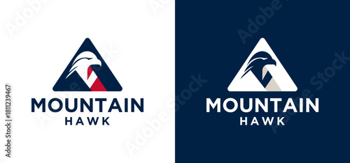Triangle mountain logo design with an eagle head. Mountain icon logo vector with an eagle head.