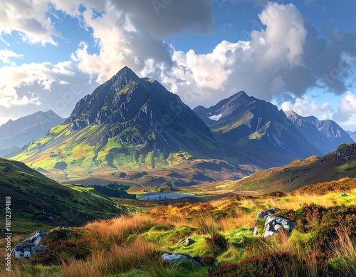 The Scottish Highlands skyline, as depicted in this digital illustration, captures