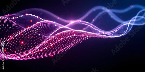 Abstract technology wallpaper, futuristic digital background with glowing blue and purple gradient, flowing data lines and particle waves, cyber network.