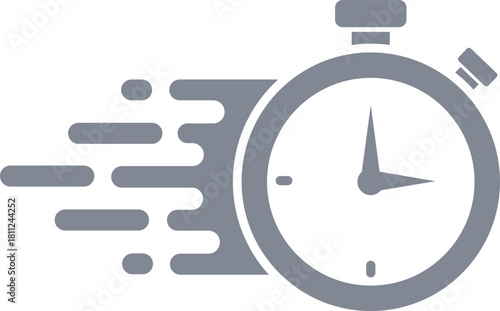 Gray stopwatch icon with motion lines indicating speed timer fast